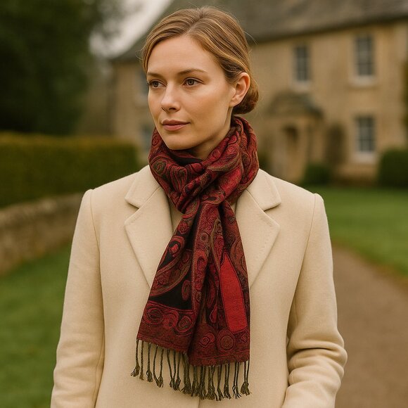 🌹 Vintage Pashmina & Silk Paisley Wrap — Reversible, Luxe, Boho Elegance - Picture 2 of 16